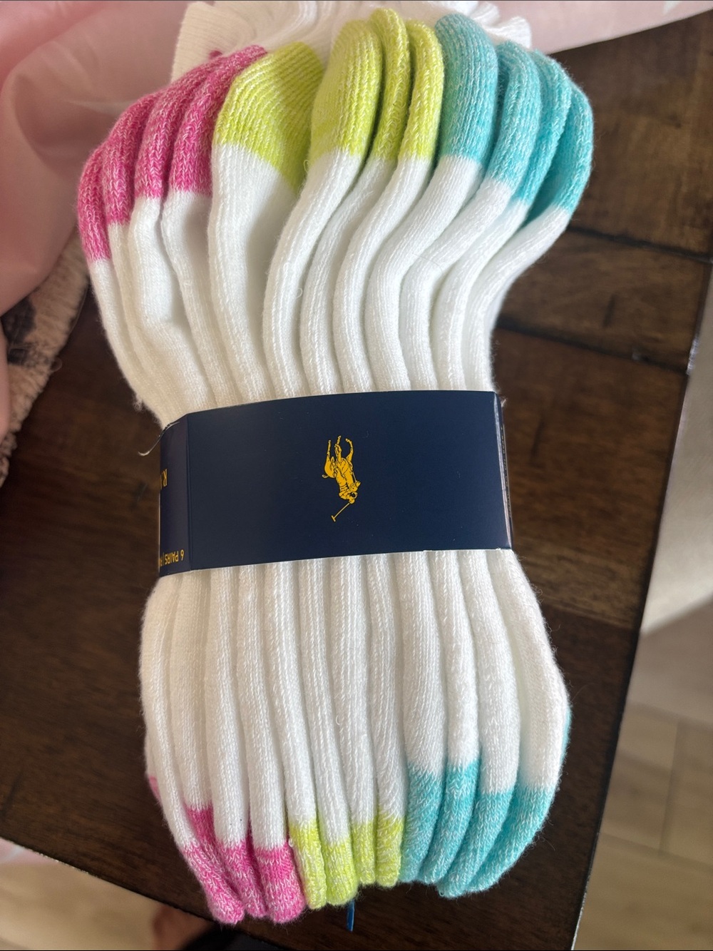 Polo by Ralph Lauren White Low-Cut Socks with Pink, Lime & Aqua Accents